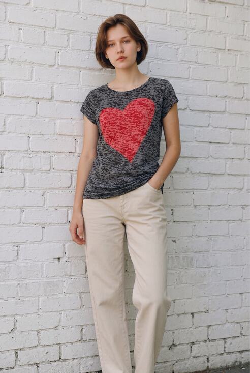 INC International Concepts Tops - INC International Concepts Black Red Heart Burn Out Short Sleeve T Shirt